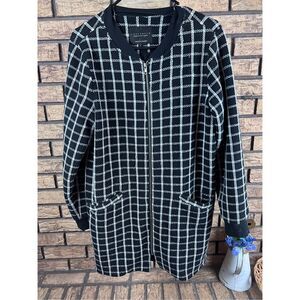 Sanctuary Windowpane Plaid Longline Bomber Jacket Women's medium Black White Chi